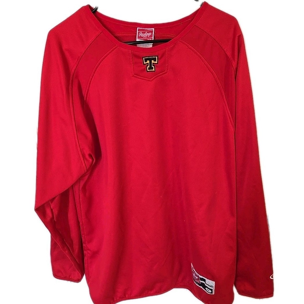 Rawlings Red Baseball Jersey Mens Sz M Long Sleeve Athletic Uniform Top